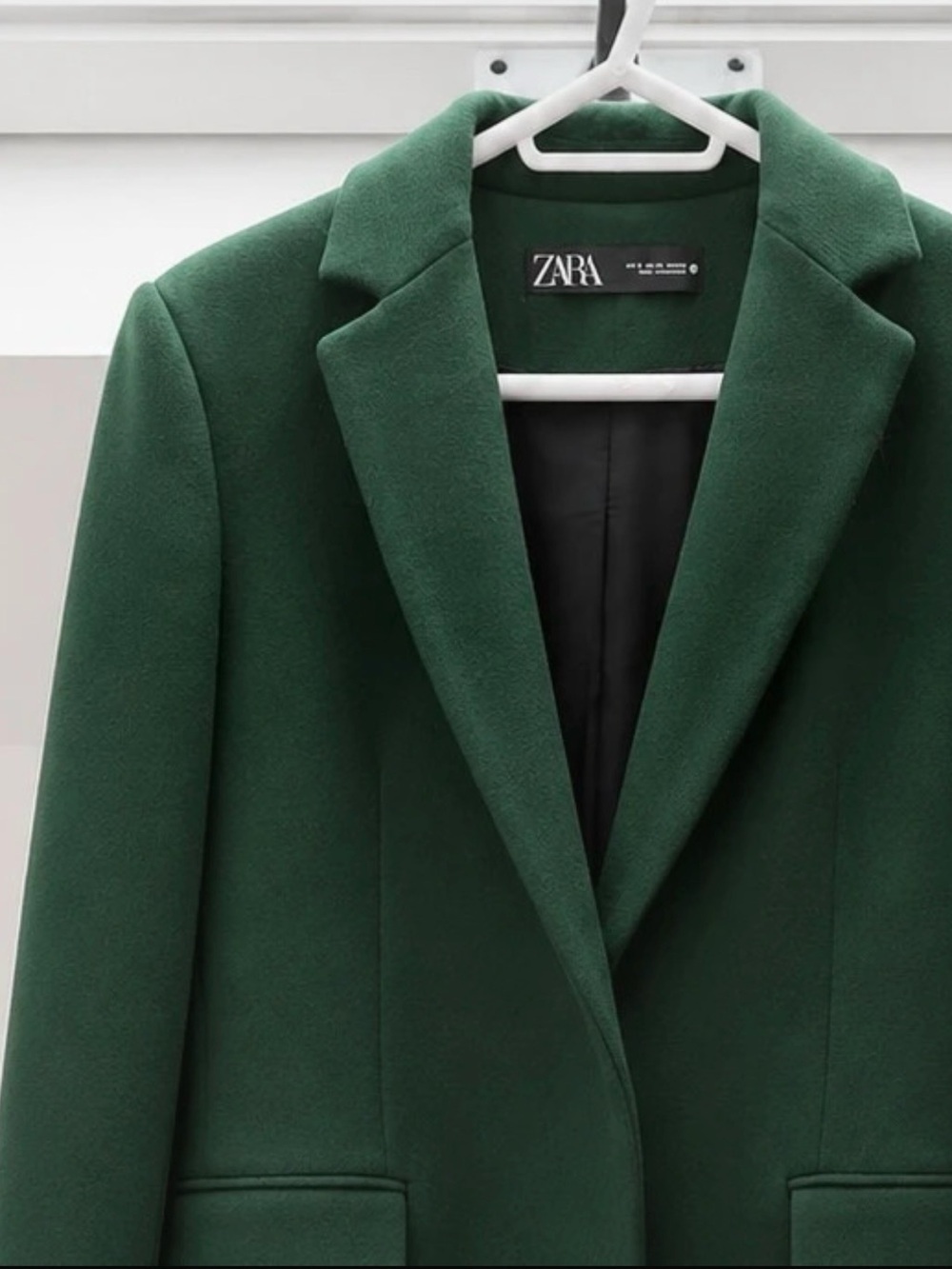 ZARA Women's Forest Green Tailored Wool-Blend Coat
